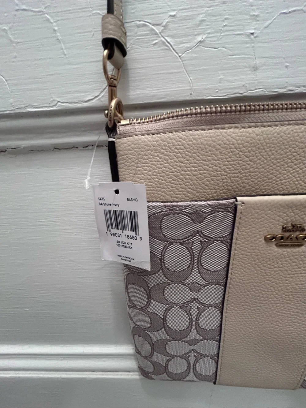 NWT! COACH Signature Jacquard Kitt Stone Ivory Messenger Crossbody Bag